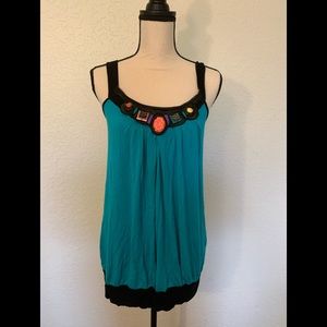 Jeweled turquoise dressy Tank Top